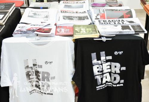 Books and t-shirts stand